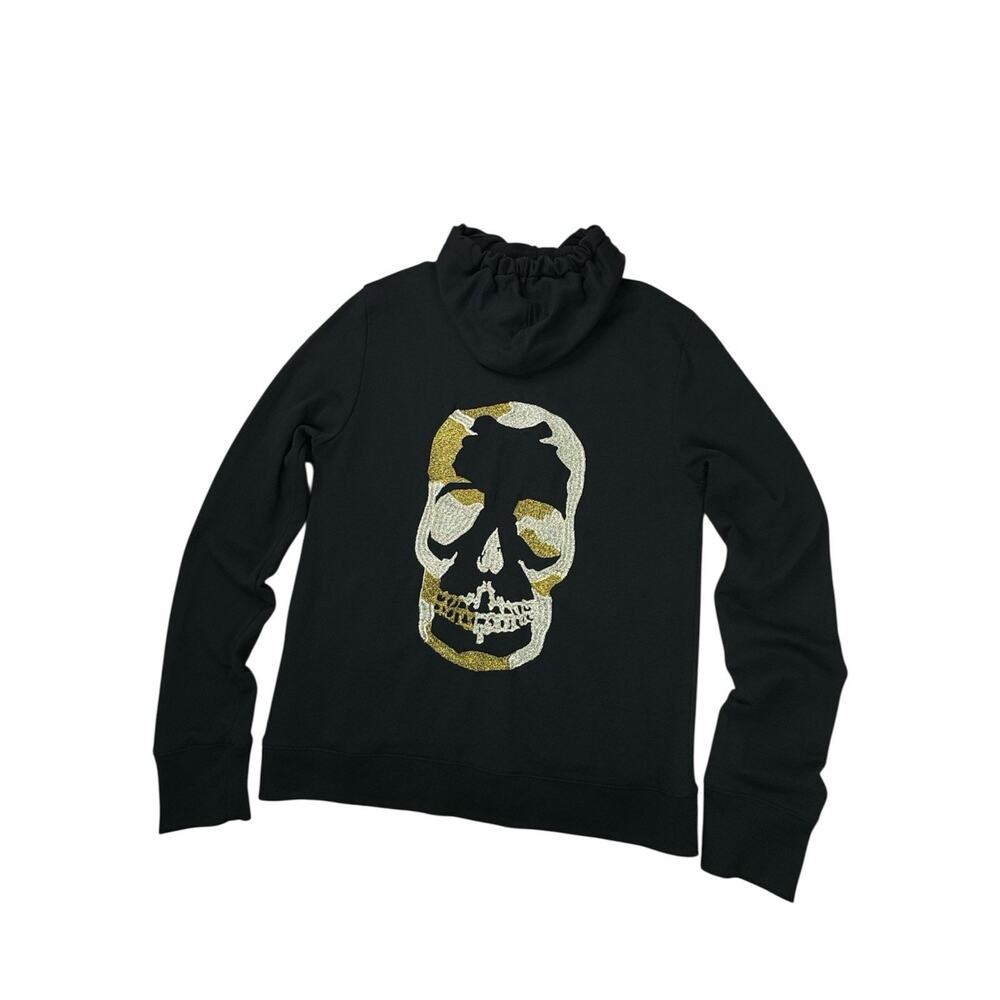 Zadig & Voltaire Comfy Skull Black Metallic Skull Embroidered Zip Hoodie Size M